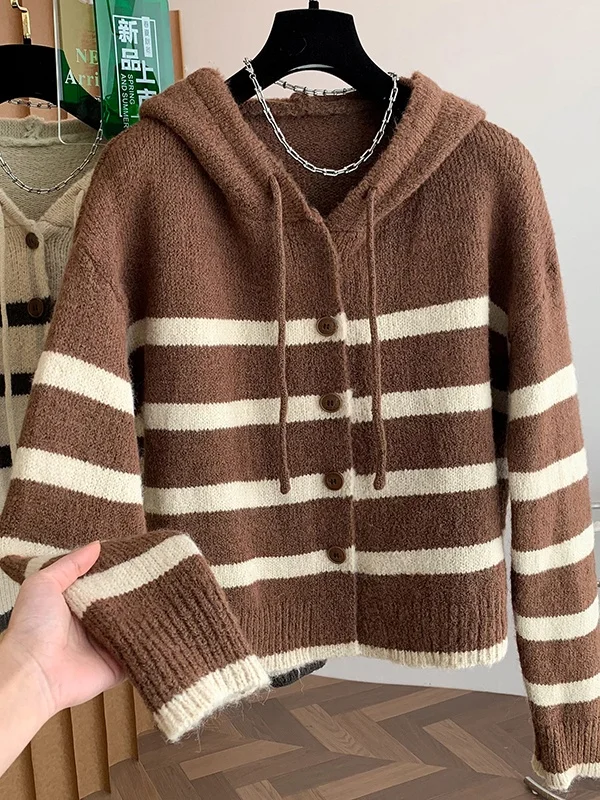 Ladies Oversize Knitted Sweater Coat with Hood Stripe Color Blo Casual Sle Long Sve Autumn Winter Faion Outerwear
Ladies Oversize Knitted Sweater Coat with Hood Stripe Color Blo Casual Sle Long Sve Autumn Winter Faion Outerwear
