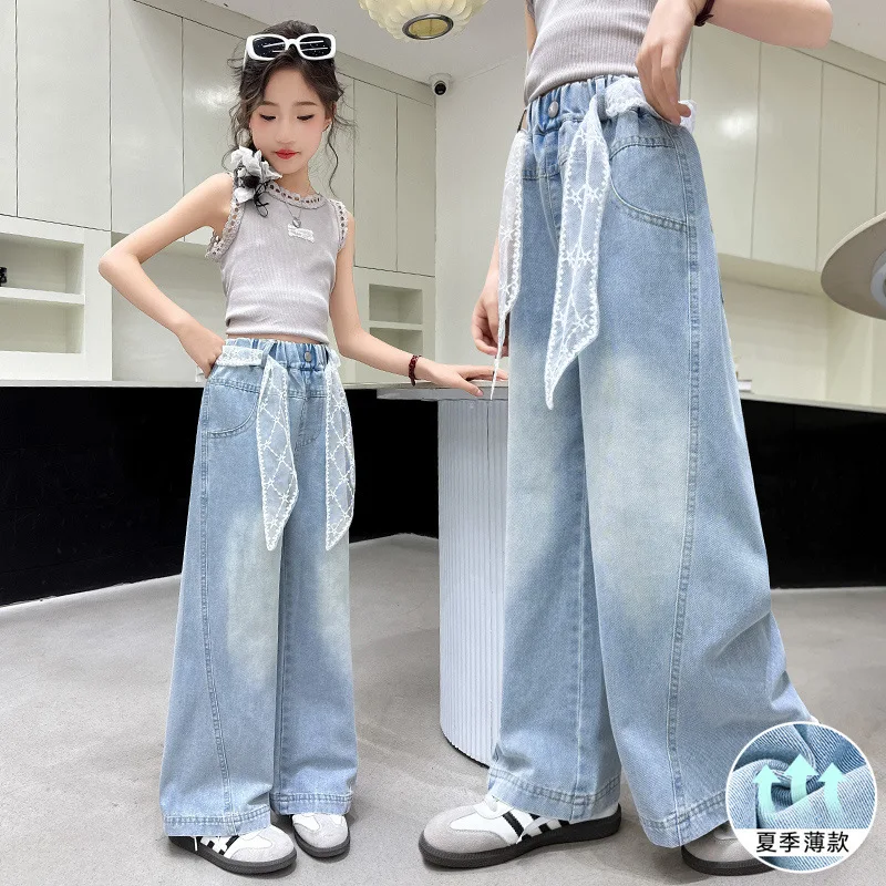 Girls Summer Denim Pants 2025 New Style Teenagers Loose Straight-leg Jeans Children's Summer Wear Lace Belt Wide-leg Trousers
Girls Summer Denim Pants 2025 New Style Teenagers Loose Straight-leg Jeans Children's Summer Wear Lace Belt Wide-leg Trousers