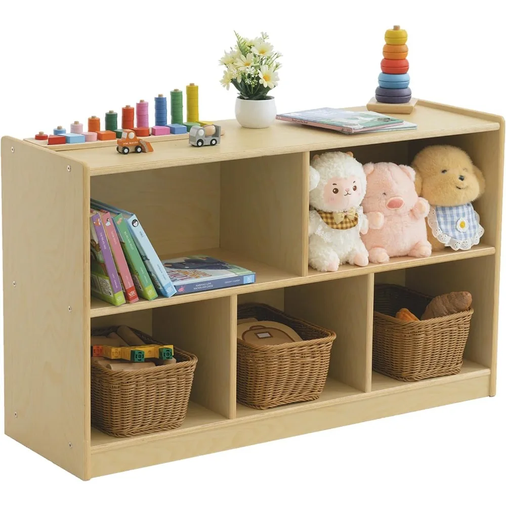 Wooden Kids Bookshelf and Toy Storage Organizer, 2-Tier Montessori Shelf, 5-Section Storage Cabinet
Wooden Kids Bookshelf and Toy Storage Organizer, 2-Tier Montessori Shelf, 5-Section Storage Cabinet