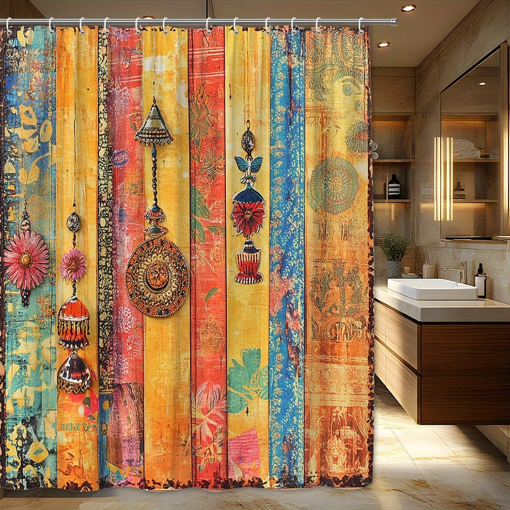 Vintage Bohemian Shower Curtain Indian Inspired Ornament Colorful Pendants Rustic Wood Decor Ethnic Style Waterproof Polyester
Vintage Bohemian Shower Curtain Indian Inspired Ornament Colorful Pendants Rustic Wood Decor Ethnic Style Waterproof Polyester