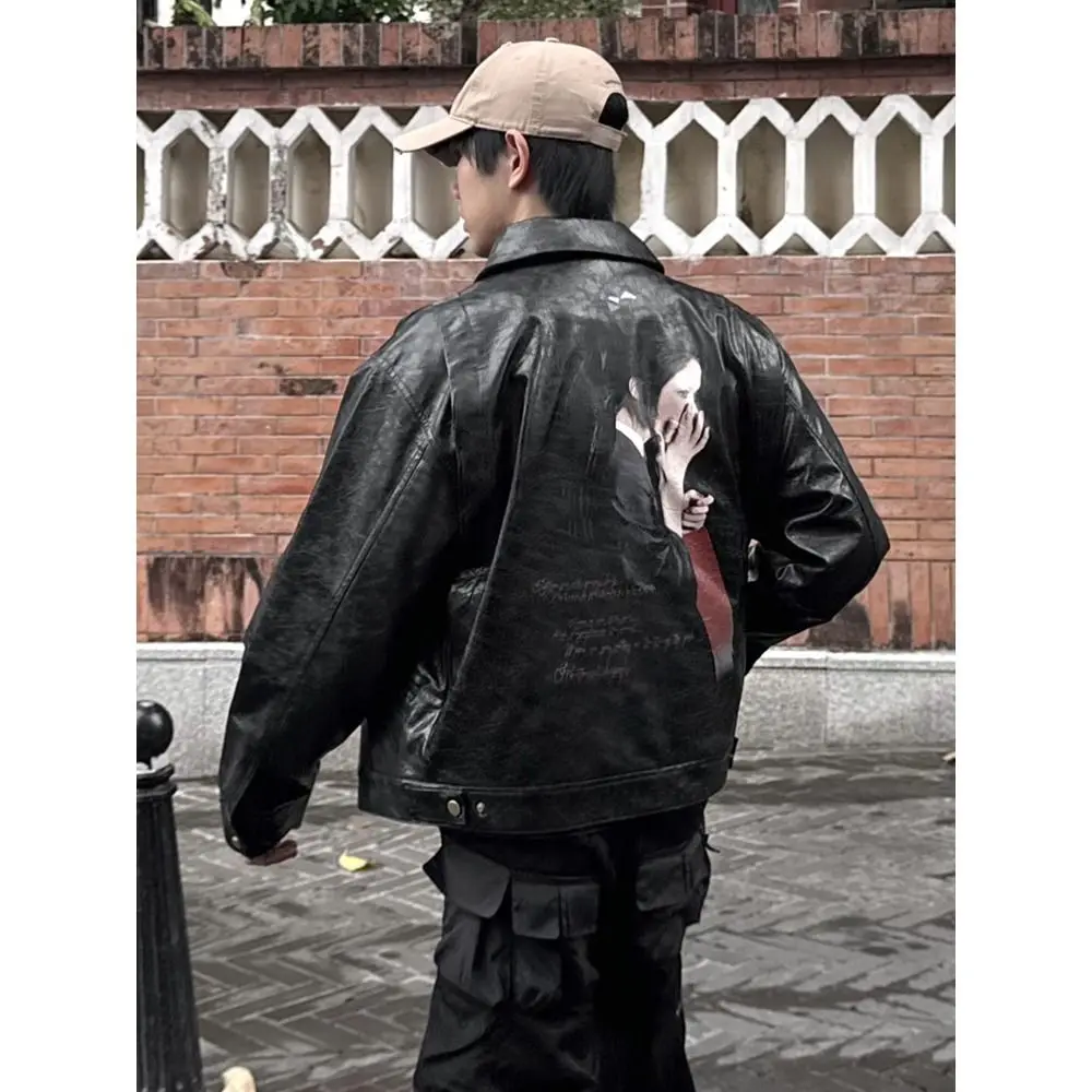 Loose Men's PU Leather Jaet American Design Sensation Dragoy Women's Biker Jaet Spring Faionable Outerwear
Loose Men's PU Leather Jaet American Design Sensation Dragoy Women's Biker Jaet Spring Faionable Outerwear