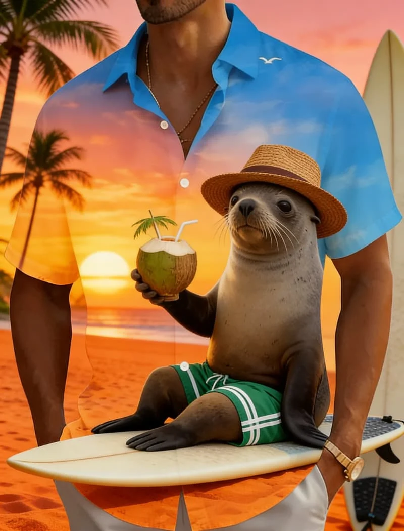 Men's Fresh Elegant Playful Beach Funny Animal Print Short Sleeve Shirt Casual Fashion For Daily Vacation And Beach Outfits
Men's Fresh Elegant Playful Beach Funny Animal Print Short Sleeve Shirt Casual Fashion For Daily Vacation And Beach Outfits