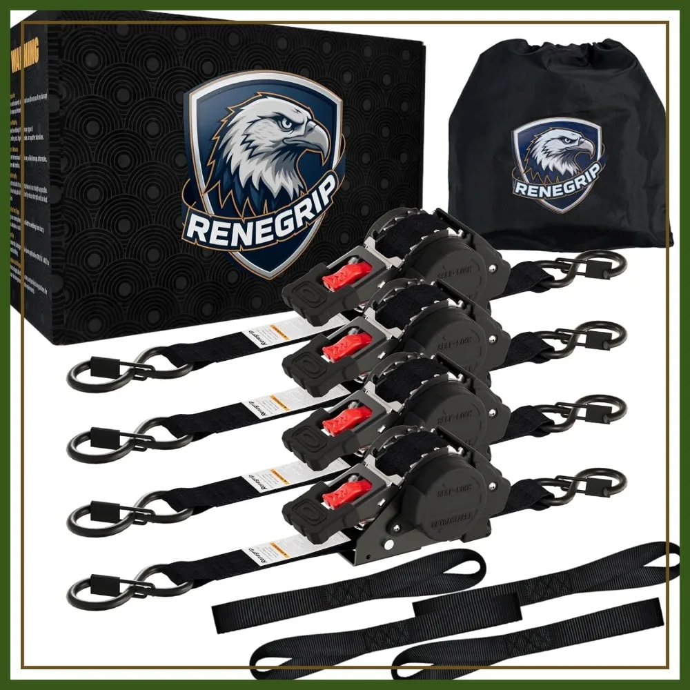 Retractable Ratchet Straps Heavy Duty 1''x12ft 1760LBS Breaking Strength Cargo Securing for Motorcycle UTV ATV Trailer 4 Pack
Retractable Ratchet Straps Heavy Duty 1''x12ft 1760LBS Breaking Strength Cargo Securing for Motorcycle UTV ATV Trailer 4 Pack