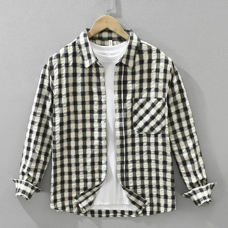 Harajuku Vintage Plaid Shirt Men Spring New Mens Long Sleeve Shirt Lapel Pocket Bubble Shirt Daily Pure Cotton Casual Top Youth
Harajuku Vintage Plaid Shirt Men Spring New Mens Long Sleeve Shirt Lapel Pocket Bubble Shirt Daily Pure Cotton Casual Top Youth