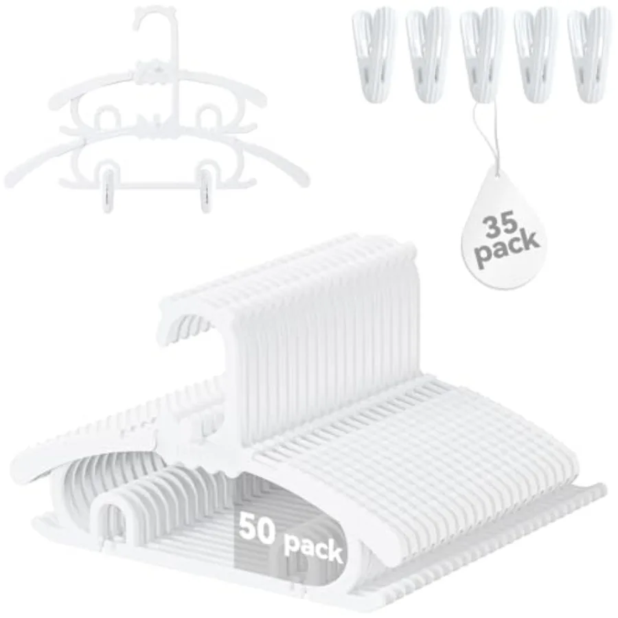 50 Pack Baby Hangers with 35 Detachable Clips Adjustable 11.14-15.55 Stackable Closet Hangers Two Bottom Grooves for Secure Cli
50 Pack Baby Hangers with 35 Detachable Clips Adjustable 11.14-15.55 Stackable Closet Hangers Two Bottom Grooves for Secure Cli