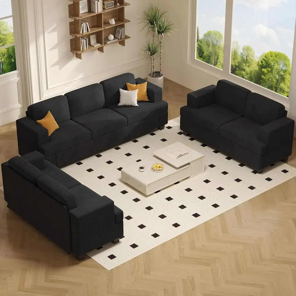 2 & 3-Seater Corduroy Sofa Set for Living Room, Modern Lounge Couches in Black
2 & 3-Seater Corduroy Sofa Set for Living Room, Modern Lounge Couches in Black