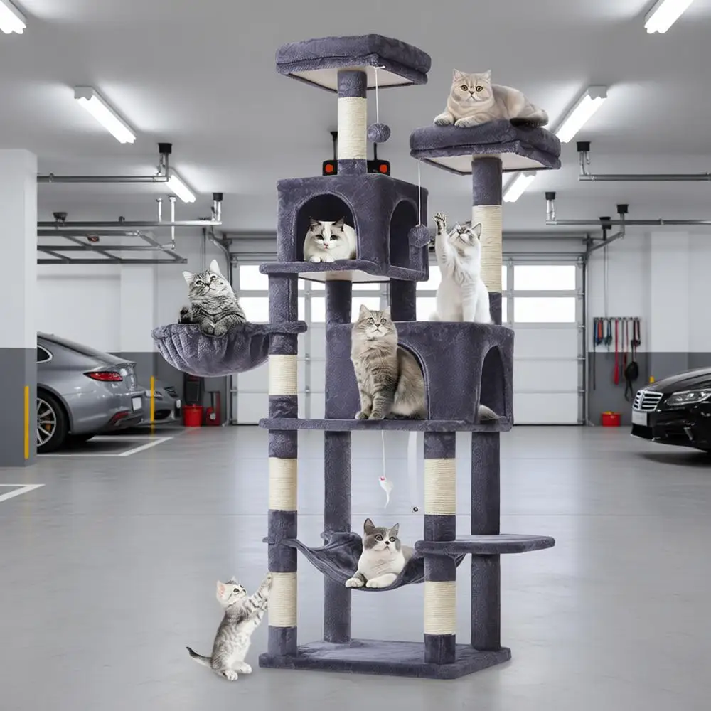 Многоуровневая кошачья стойка для дома, 168 см, с 7 стойками для когтеточков, 2 платформами, 2 гнездами, гамаком, 2 помпонами, цвет дымчато-серый
Многоуровневая кошачья стойка для дома, 168 см, с 7 стойками для когтеточков, 2 платформами, 2 гнездами, гамаком, 2 помпонами, цвет дымчато-серый