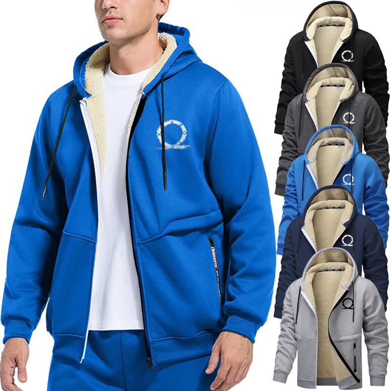 Теплая мужская куртка на флисовой подкладке с графическим рисунком, зимняя теплая плюшевая верхняя одежда из шерпа, топы, повседневное пальто с капюшоном на молнии и карманом на молнии
Теплая мужская куртка на флисовой подкладке с графическим рисунком, зимняя теплая плюшевая верхняя одежда из шерпа, топы, повседневное пальто с капюшоном на молнии и карманом на молнии