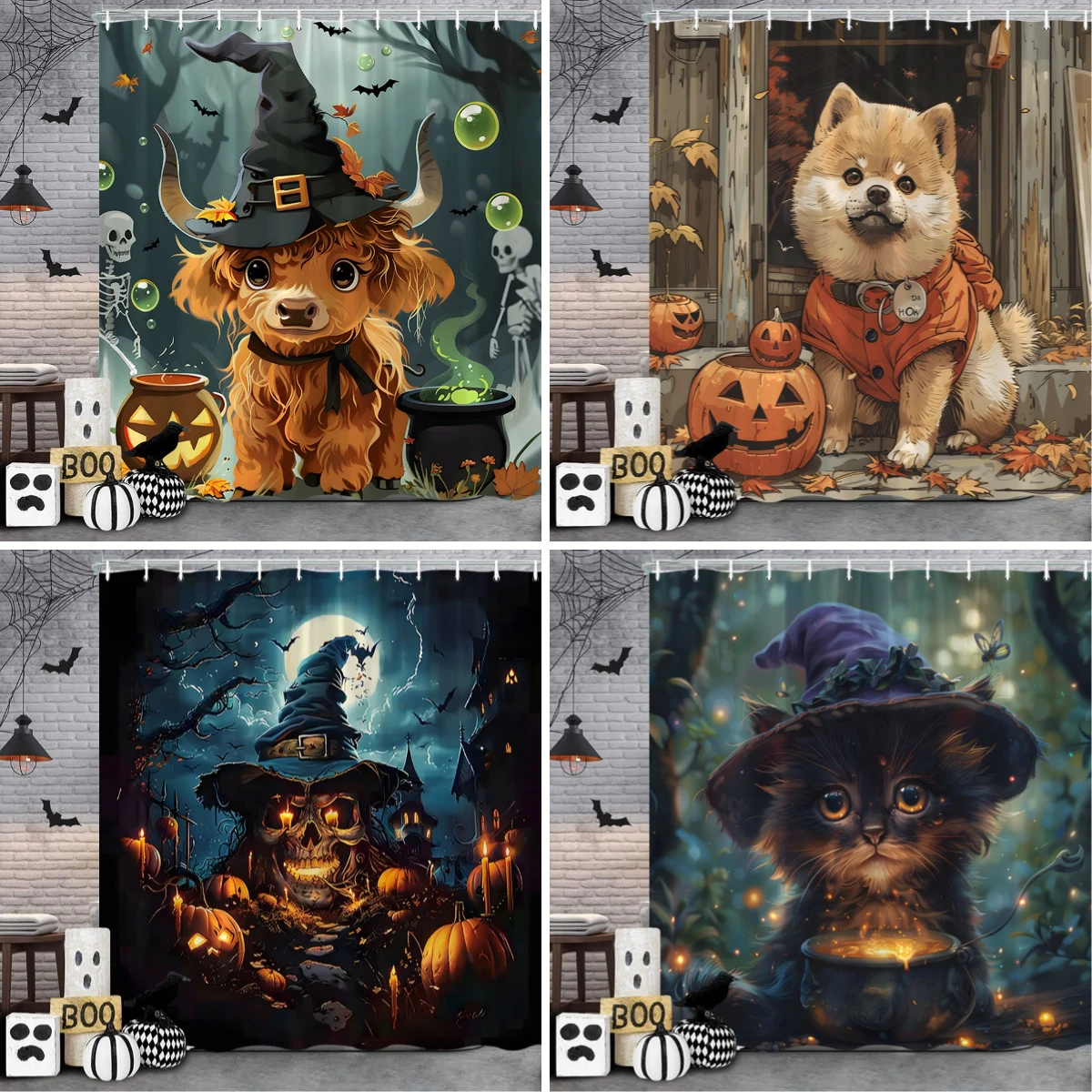 Funny Spooky Halloween Animal Shower Curtain Pumpkin Dog Magic Cat Scary Skull Bat Polyester Fabric Bath Curtains Bathroom Decor
Funny Spooky Halloween Animal Shower Curtain Pumpkin Dog Magic Cat Scary Skull Bat Polyester Fabric Bath Curtains Bathroom Decor