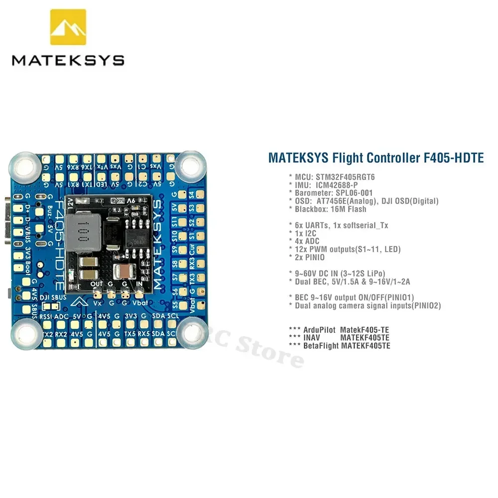 Контроллер полета MATEK F405-HDTE F4 STM32F405, встроенный двойной BEC OSD черный ящик 3 ~ 12S LiPo 30x30 мм для FPV-дрона вместо детской
Контроллер полета MATEK F405-HDTE F4 STM32F405, встроенный двойной BEC OSD черный ящик 3 ~ 12S LiPo 30x30 мм для FPV-дрона вместо детской