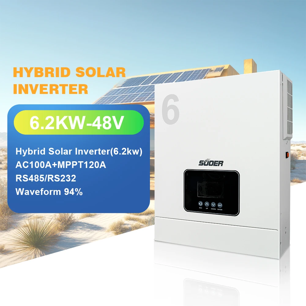 Factory Wholesale 48VDC 6200W 6.2kw Pure Sine Wave MPPT Solar Hybrid Inverter 6200 Watt String Inverter With 1 Year Warranty
Factory Wholesale 48VDC 6200W 6.2kw Pure Sine Wave MPPT Solar Hybrid Inverter 6200 Watt String Inverter With 1 Year Warranty