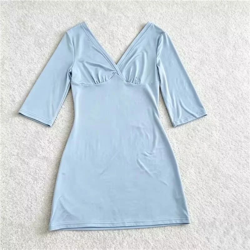 Women Y2K Twist V Neck Bodycon Mini Dress Slim Mid Sleeve Solid Color Casual Tee Dress Date Vacation Outfit
Women Y2K Twist V Neck Bodycon Mini Dress Slim Mid Sleeve Solid Color Casual Tee Dress Date Vacation Outfit
