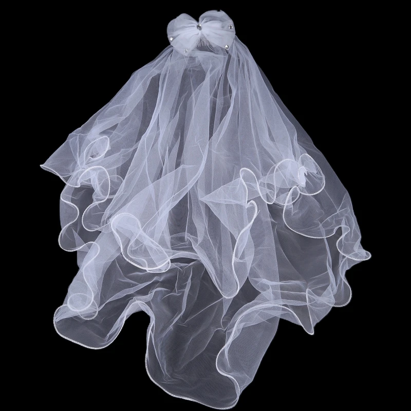 Women Flower Girls Wedding Dress for Rhinestone Bowknot Veil 2 Layers Tulle Ribbon Edge Bridal Headpiece Hair Accessorie
Women Flower Girls Wedding Dress for Rhinestone Bowknot Veil 2 Layers Tulle Ribbon Edge Bridal Headpiece Hair Accessorie