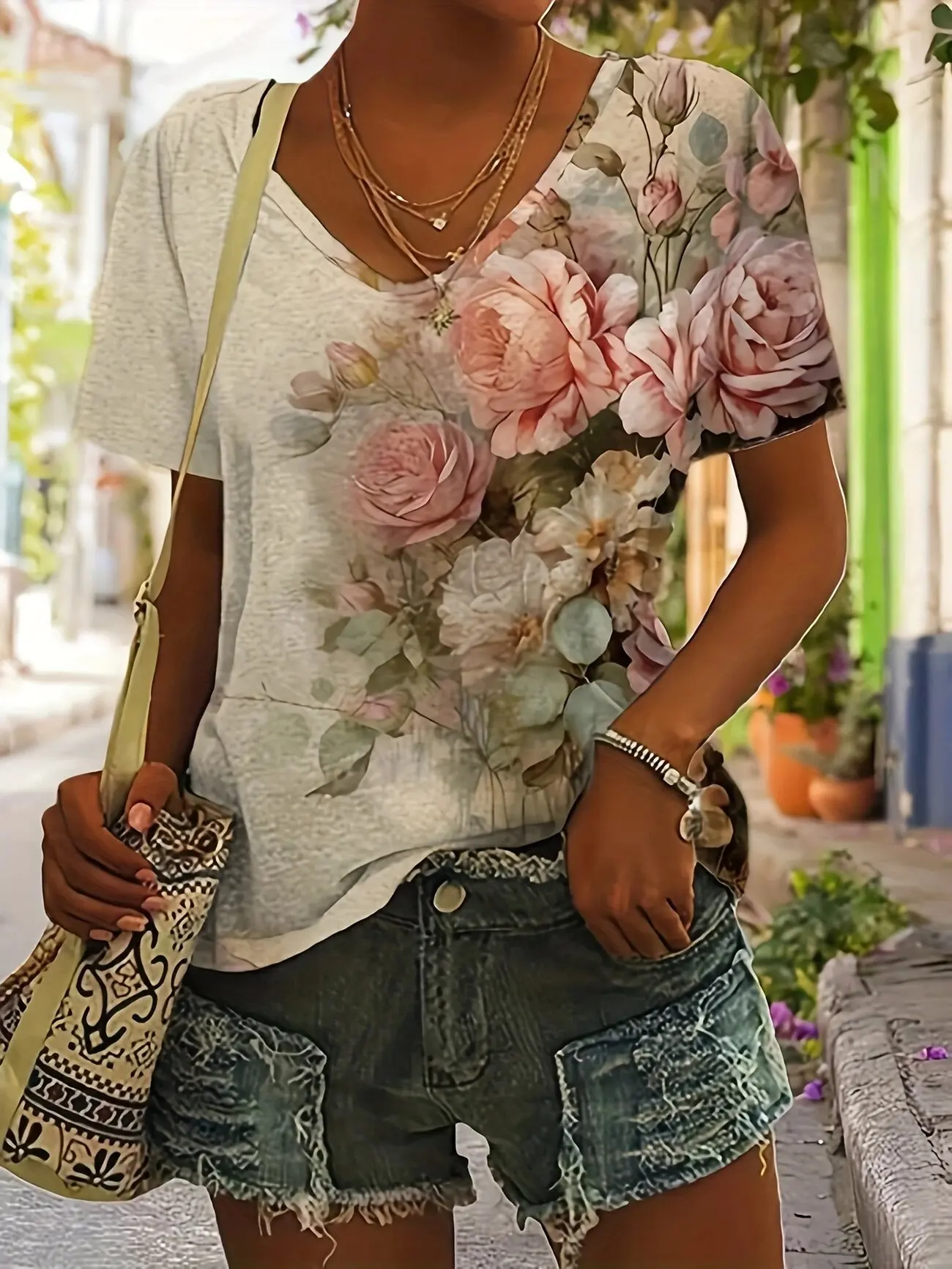 Women's T-Shirt Floral Pattern Printing Fashion Casual Oversized High-Quality Tees V-Neck Women's Clothing Summer
Women's T-Shirt Floral Pattern Printing Fashion Casual Oversized High-Quality Tees V-Neck Women's Clothing Summer