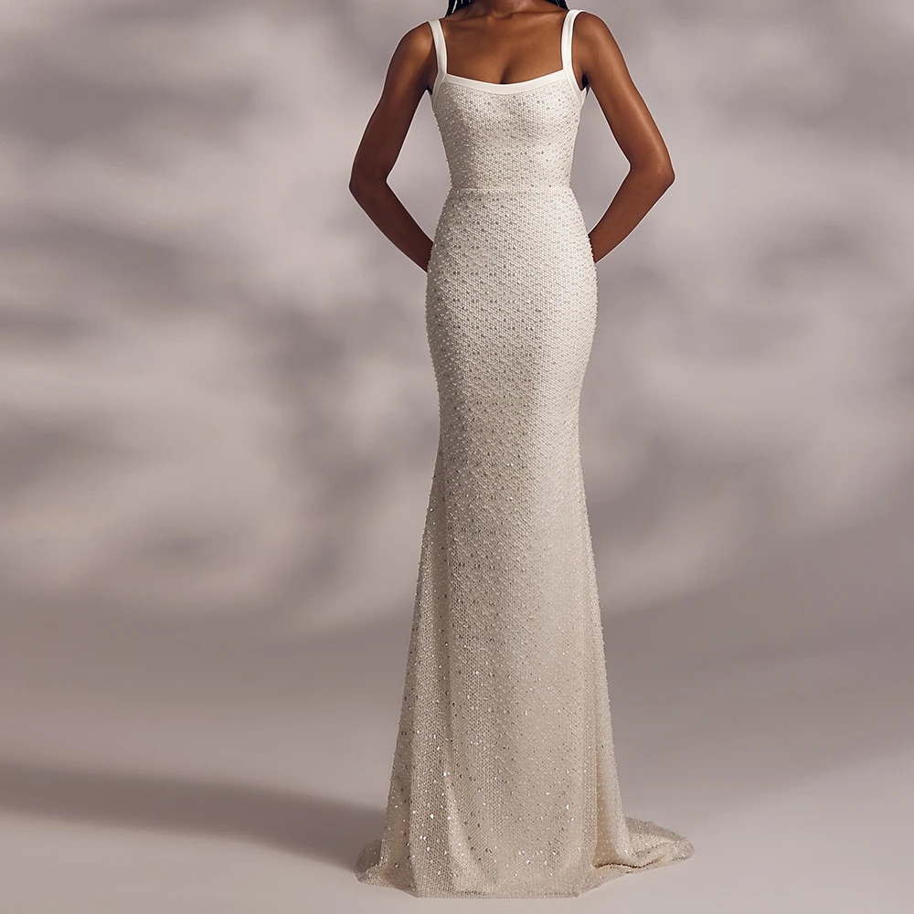 Customized High Quality White Jersey Evening Dress Delicate Sequined Strapless Spaghetti Straps Backless Sweep Train P
Customized High Quality White Jersey Evening Dress Delicate Sequined Strapless Spaghetti Straps Backless Sweep Train P
