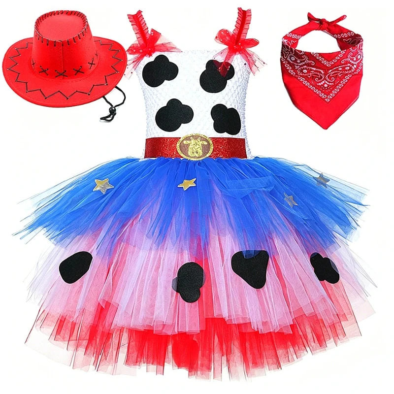 Triple Layer Western Prairie Cowgirl Mesh Dress Toddler Spot Pattern Cosplay Set with Head Scarf Hat for Masquerade Holiday Wear
Triple Layer Western Prairie Cowgirl Mesh Dress Toddler Spot Pattern Cosplay Set with Head Scarf Hat for Masquerade Holiday Wear