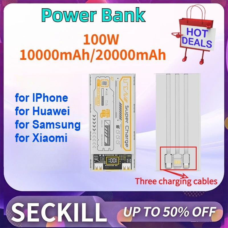 New 100W 10000mAh/20000mAh Power Bank Portable External for IPhone Huawei Samsung Xiaomi Comes with Three Lines
New 100W 10000mAh/20000mAh Power Bank Portable External for IPhone Huawei Samsung Xiaomi Comes with Three Lines