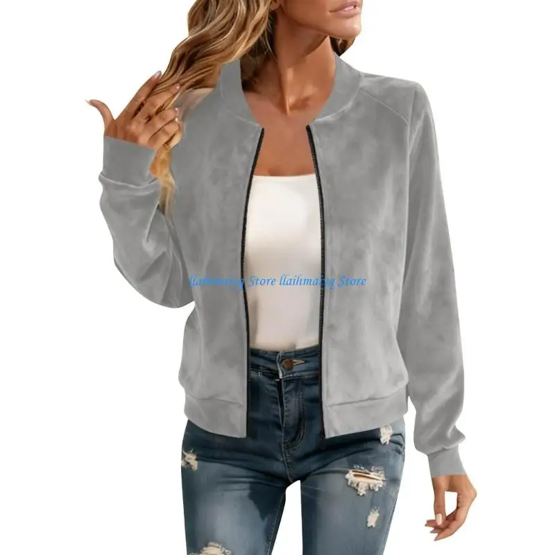 573B Soft Women's Lightweight Faux Suedes Long Sleeve Stand Collar Zip Up Outerwear Coat for Casual Wear
573B Soft Women's Lightweight Faux Suedes Long Sleeve Stand Collar Zip Up Outerwear Coat for Casual Wear