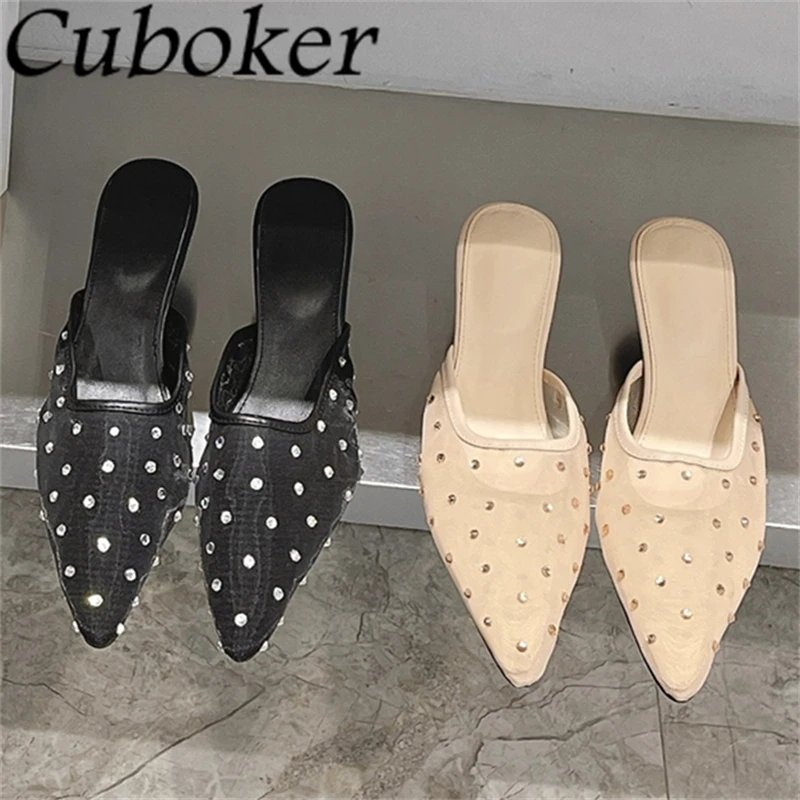 2024 Summer Fashion Mesh Kitten Heel Crystal Slippers Women Elegant Pointed Wrap Toe Mules Sexy Party Dress Slides Shoes Female
2024 Summer Fashion Mesh Kitten Heel Crystal Slippers Women Elegant Pointed Wrap Toe Mules Sexy Party Dress Slides Shoes Female