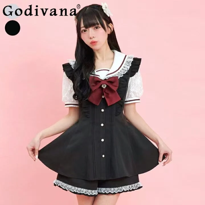 Japanese SC Lolita Dress Set New Summer Navy Collar Love Bow Mine Series Mass Production Short-sleeved Slim Dress Shorts Set
Japanese SC Lolita Dress Set New Summer Navy Collar Love Bow Mine Series Mass Production Short-sleeved Slim Dress Shorts Set