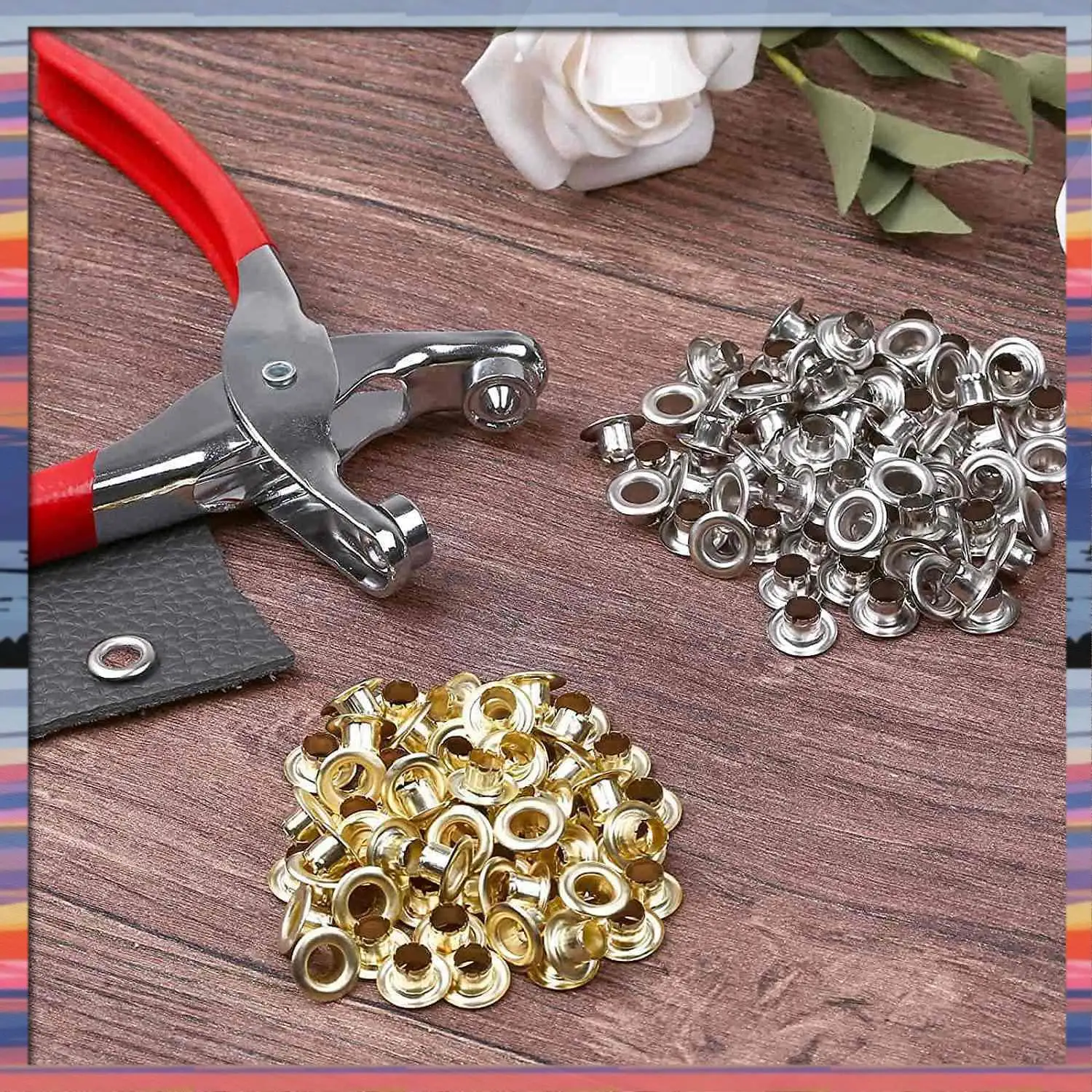 AFBC 401Pcs 1/4Inch 6Mm Grommet Eyelet Pliers Kit, Grommet Tool Kit With 400 Metal Eyelets In Gold And Silver,Eyelet Grommets
AFBC 401Pcs 1/4Inch 6Mm Grommet Eyelet Pliers Kit, Grommet Tool Kit With 400 Metal Eyelets In Gold And Silver,Eyelet Grommets