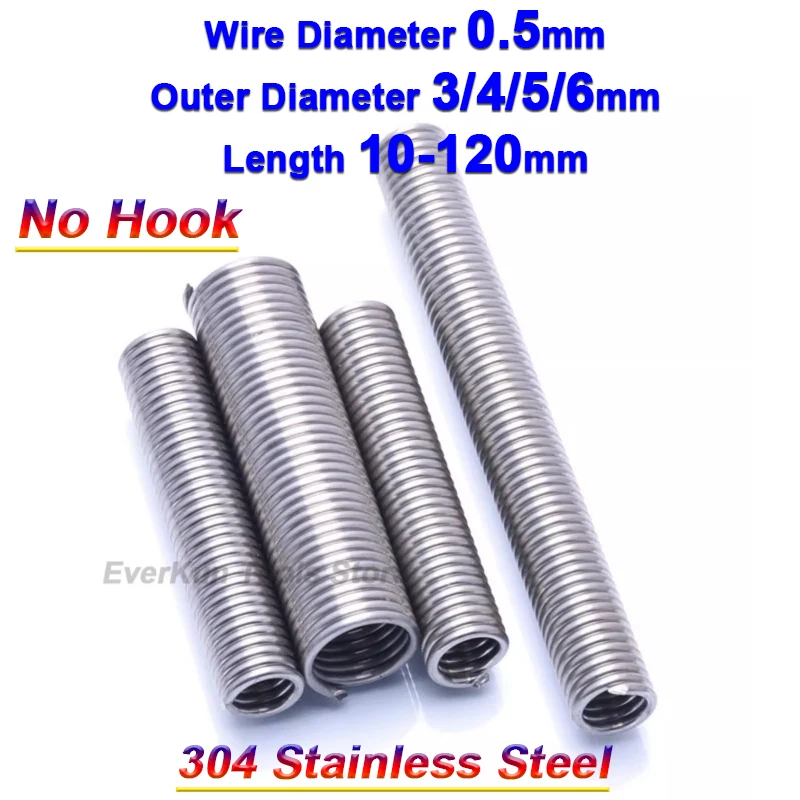 0.5mm No Hook Stainless Steel Tension Spring Pullback Coil Extension Draught Expansion Stretching Spring OD 3 4 5 6mm L 10-120mm
0.5mm No Hook Stainless Steel Tension Spring Pullback Coil Extension Draught Expansion Stretching Spring OD 3 4 5 6mm L 10-120mm