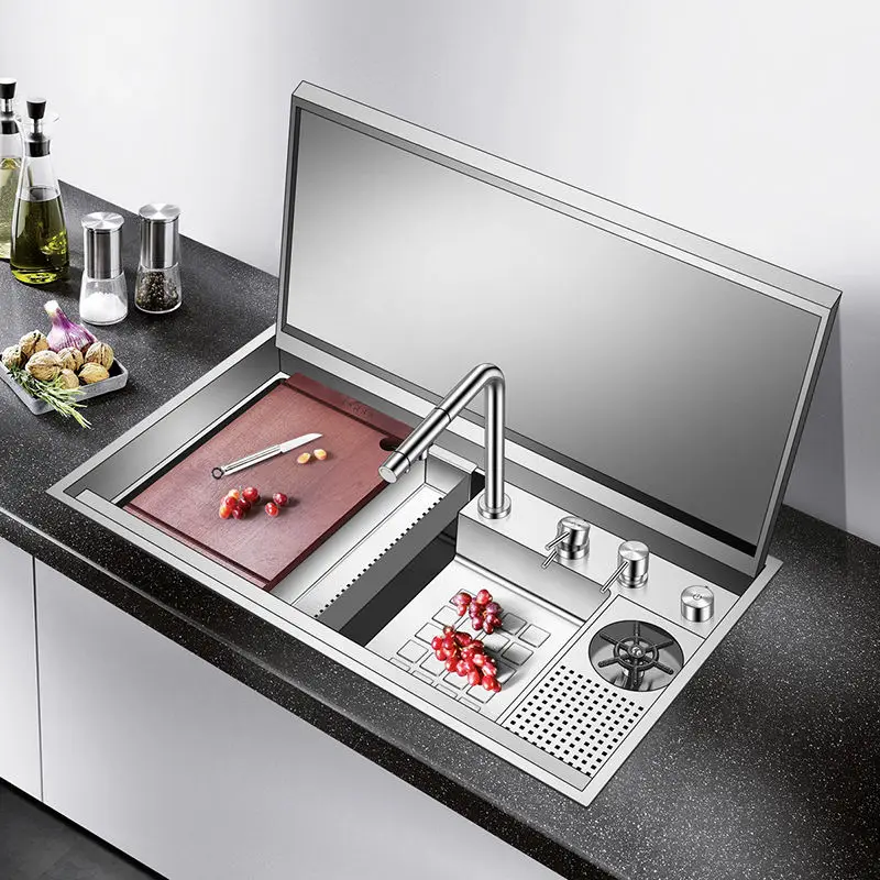 Kitchen Sink Hidden Modern 304 SS Hot Cold Faucet Water Tap Cup Washer Counter Control Waterfall Bar Kitchen Basin Bowl Sink
Kitchen Sink Hidden Modern 304 SS Hot Cold Faucet Water Tap Cup Washer Counter Control Waterfall Bar Kitchen Basin Bowl Sink