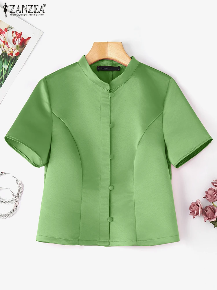 ZANZEA Women Satin Silk Tops New Chinese Style Shirts 2025 Casual OL Work Tunic Solid Color Fashion Short Seeve Tunic Oversized 
ZANZEA Women Satin Silk Tops New Chinese Style Shirts 2025 Casual OL Work Tunic Solid Color Fashion Short Seeve Tunic Oversized