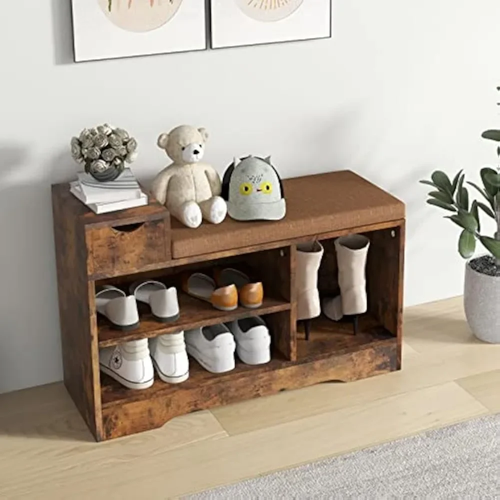 Shoe stools with cushions and three compartments, storage stools with small drawers, for the entrance, living room and corridor
Shoe stools with cushions and three compartments, storage stools with small drawers, for the entrance, living room and corridor