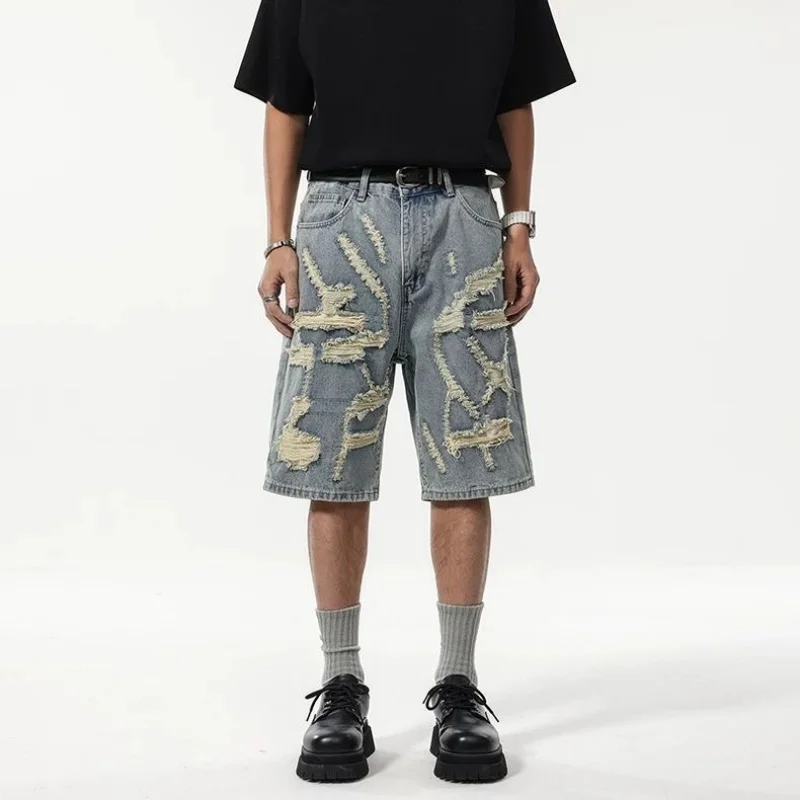 Summer Fashion Trendy American Retro Ripped Straight Leg Stretch Denim Shorts Men's Casual Loose Fit Sports High Quality Shorts
Summer Fashion Trendy American Retro Ripped Straight Leg Stretch Denim Shorts Men's Casual Loose Fit Sports High Quality Shorts