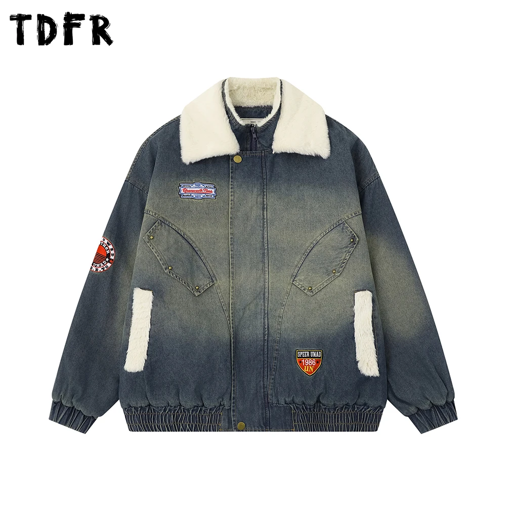 Retro Spliced Denim Quilted Jacket Mens Embroidery Washed Distressed Autumn Winter Loose Fur Collar Long Sleeve Thick Outerwear
Retro Spliced Denim Quilted Jacket Mens Embroidery Washed Distressed Autumn Winter Loose Fur Collar Long Sleeve Thick Outerwear