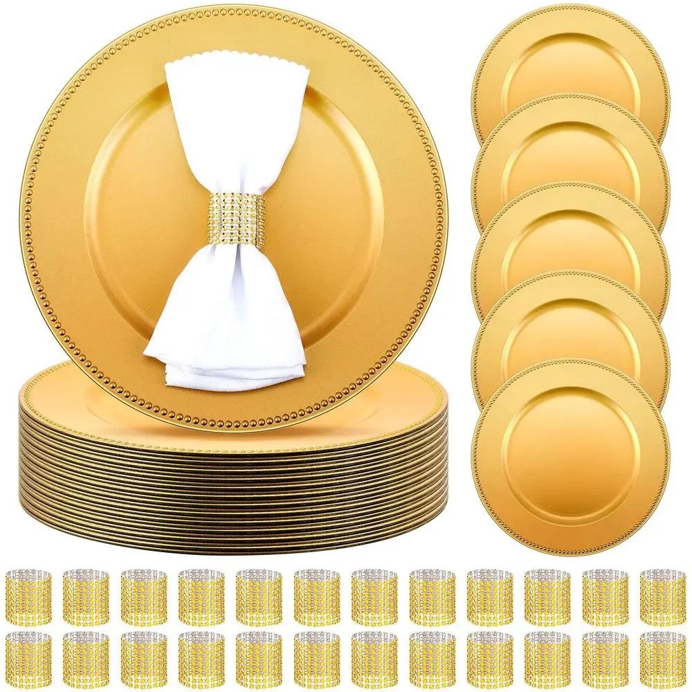 48 Pcs Charger Plates Set, Bulk 24 Plastic Plate Chargers with 24 Napkin Rings, 13 Inch Round Dinner Chargers for Table Setting
48 Pcs Charger Plates Set, Bulk 24 Plastic Plate Chargers with 24 Napkin Rings, 13 Inch Round Dinner Chargers for Table Setting