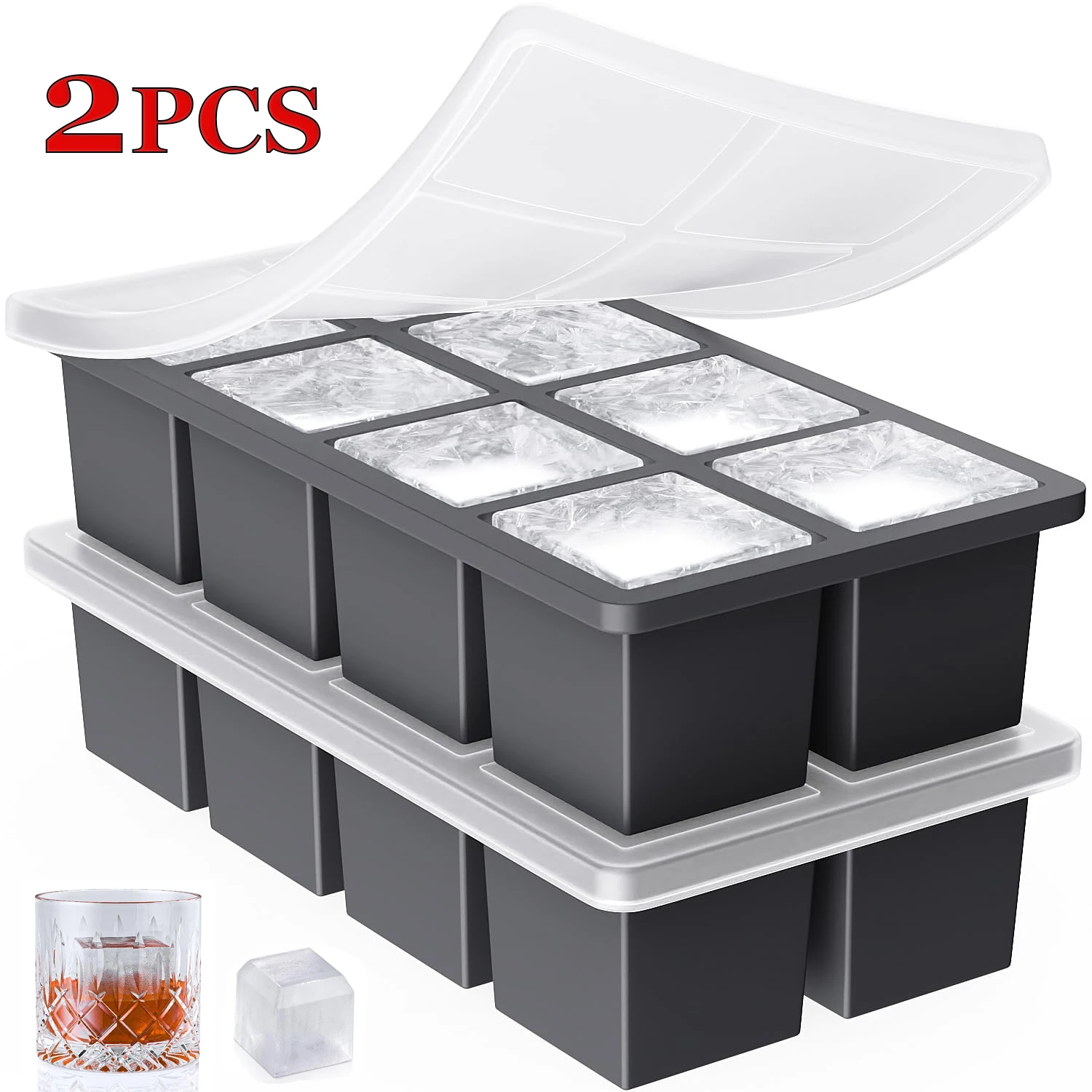 4/6/8/15 Grids Ice Cube Molds Food Grade Silicone Ice Cube Flexible Ice Molds with Lids Big Square Cubed Ice Trays for Whiskey
4/6/8/15 Grids Ice Cube Molds Food Grade Silicone Ice Cube Flexible Ice Molds with Lids Big Square Cubed Ice Trays for Whiskey