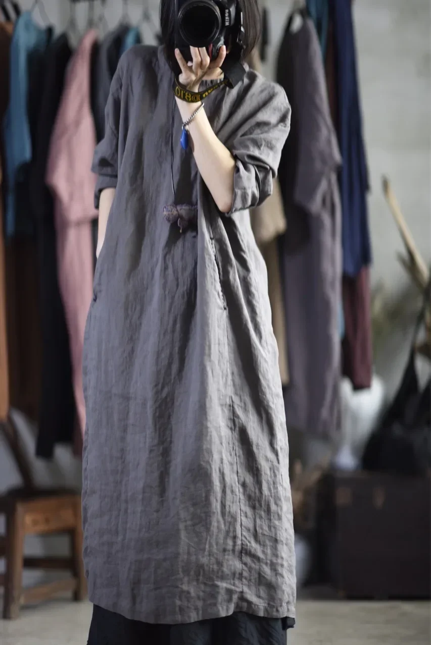 Vintage O Neck Embroidery Dress For Women's Autumn Linen Pleated Solid Color Casual Loose Long Sleeve Retro Dress Vestido Longo
Vintage O Neck Embroidery Dress For Women's Autumn Linen Pleated Solid Color Casual Loose Long Sleeve Retro Dress Vestido Longo