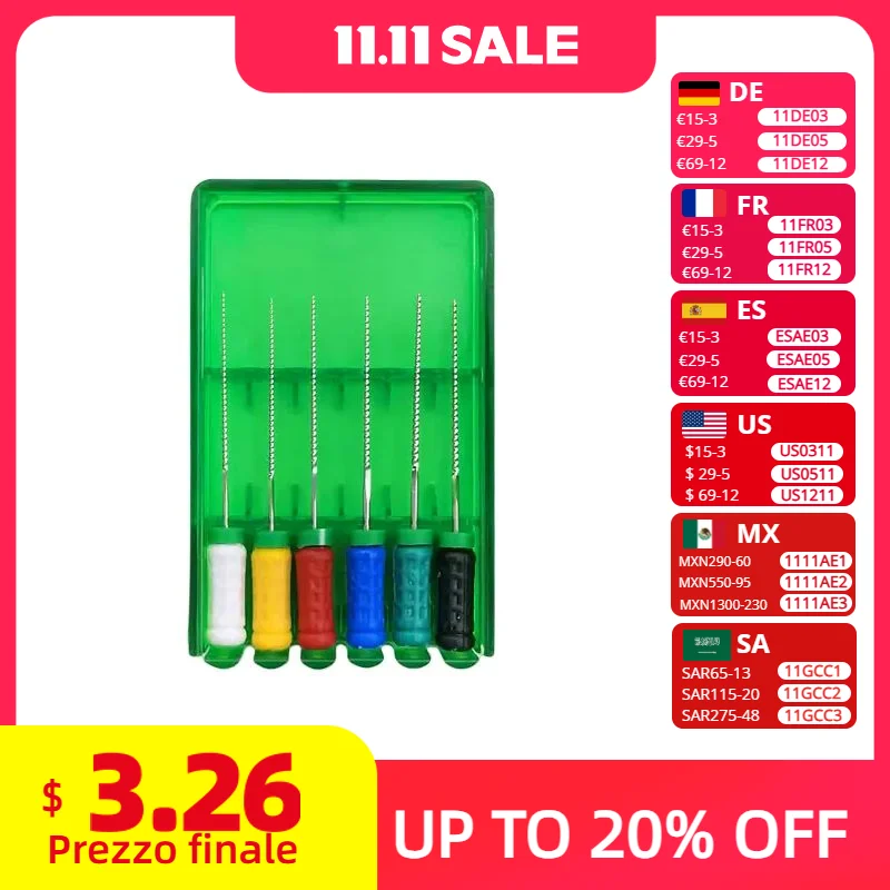 Стоматологические файлы K из нержавеющей стали, ручное использование 15, # 20 # 25 # 40 # Mallefer K-File 21 мм/25 мм/31 мм файлы Эндодонтические инструменты для корневых каналов
Стоматологические файлы K из нержавеющей стали, ручное использование 15, # 20 # 25 # 40 # Mallefer K-File 21 мм/25 мм/31 мм файлы Эндодонтические инструменты для корневых каналов