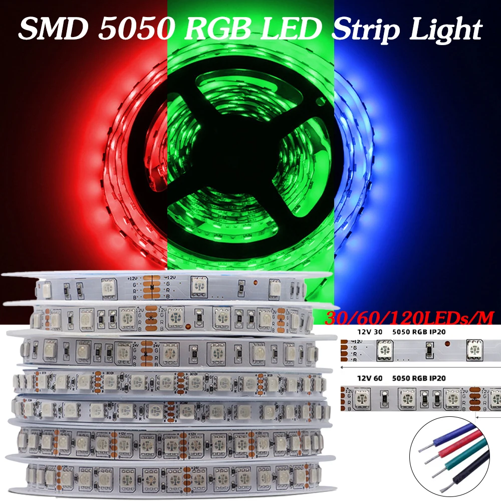 DC12V RGB LED Light Strip 5m One Roll SMD5050 30/60LED/M IP65 Waterproof Under Cabinet Light for Room Kitchen Decor TV Backlight
DC12V RGB LED Light Strip 5m One Roll SMD5050 30/60LED/M IP65 Waterproof Under Cabinet Light for Room Kitchen Decor TV Backlight