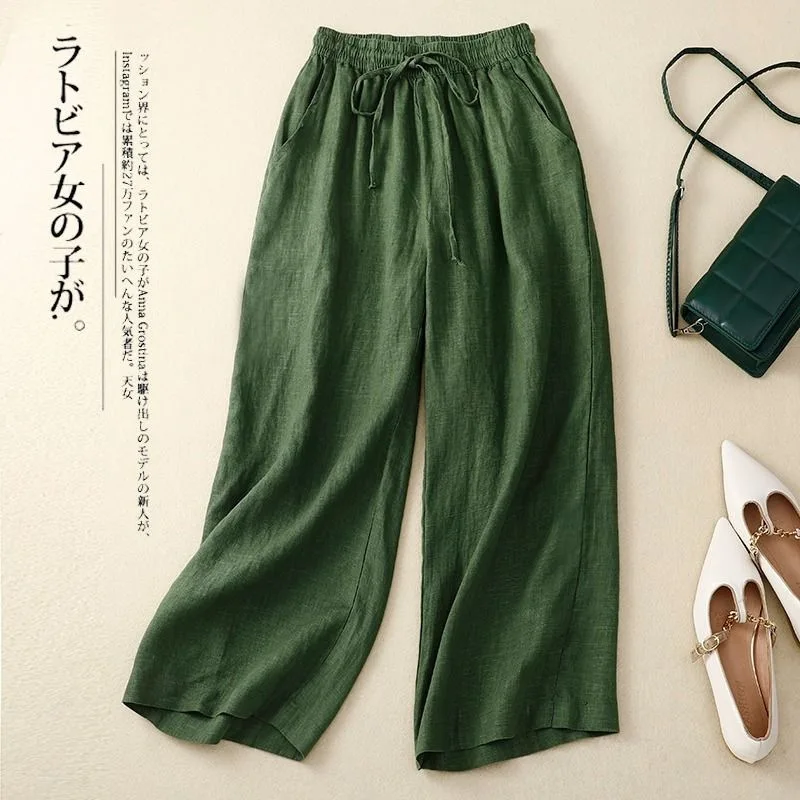 Summer hot-selling casual versatile literary elegant commuting dark green women's plus-size elastic waist tie nine-length pants
Summer hot-selling casual versatile literary elegant commuting dark green women's plus-size elastic waist tie nine-length pants