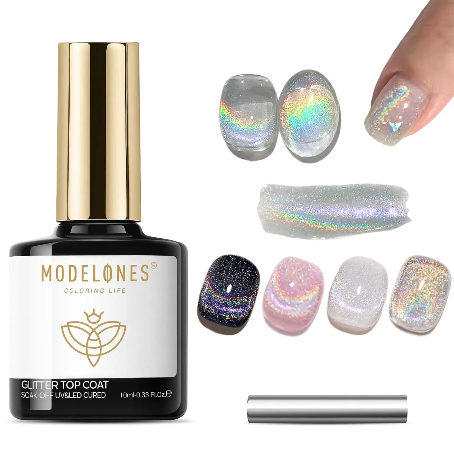 9D Cat Eye Gel Top Coat, Holographic Glitter, Magnetic Effect, 21+ Days Wear, Soak Off, 10ml
9D Cat Eye Gel Top Coat, Holographic Glitter, Magnetic Effect, 21+ Days Wear, Soak Off, 10ml