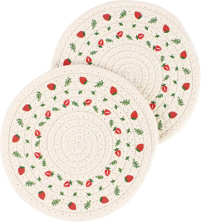 Round Strawberry Pattern Woven Insulation Pot Mat Cotton Rope Placemat Dining Table Coaster Bowl Pad Home Decoration Cup Mats
Round Strawberry Pattern Woven Insulation Pot Mat Cotton Rope Placemat Dining Table Coaster Bowl Pad Home Decoration Cup Mats