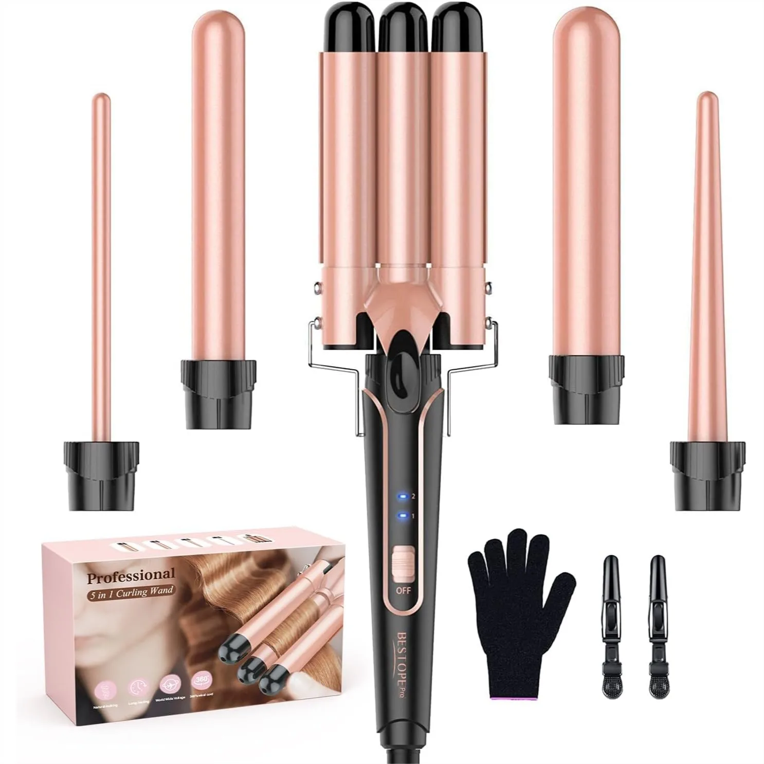 Curling Iron Wand Set, 5 in 1 Hair Waver with 3 Barrel Crimper, Fast Heating for All Hair Types
Curling Iron Wand Set, 5 in 1 Hair Waver with 3 Barrel Crimper, Fast Heating for All Hair Types