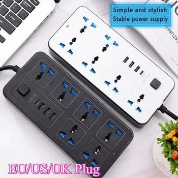 Multi Tap Plug EU/US/UK Universal Power Outlet Power Strip with 2m Extension Cord AC Type C USB Port Charge Electrical Socket