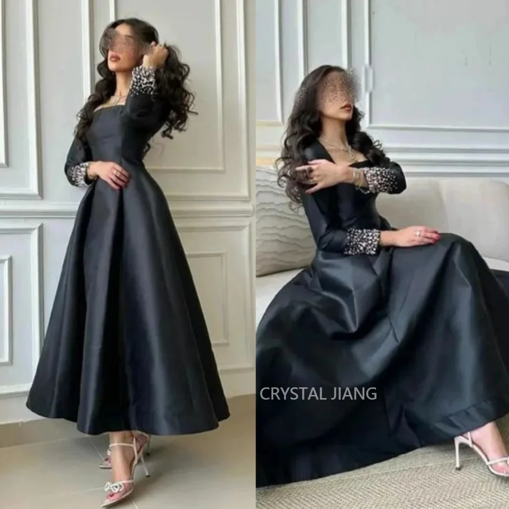 Vintage Long Black Satin Evening Dresses Full Sleeves with Beaded A Line Ankle Length Robe De Soiree Femmes
Vintage Long Black Satin Evening Dresses Full Sleeves with Beaded A Line Ankle Length Robe De Soiree Femmes