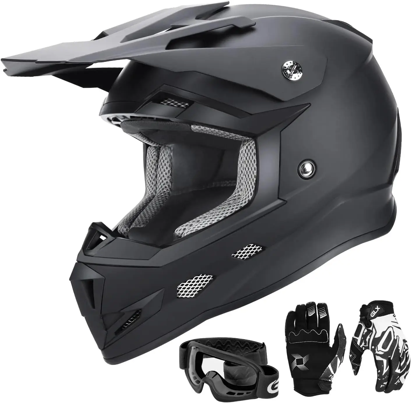 Youth ATV Dirt Bike Helmet Combo - Matte Black, Large - DOT
Youth ATV Dirt Bike Helmet Combo - Matte Black, Large - DOT