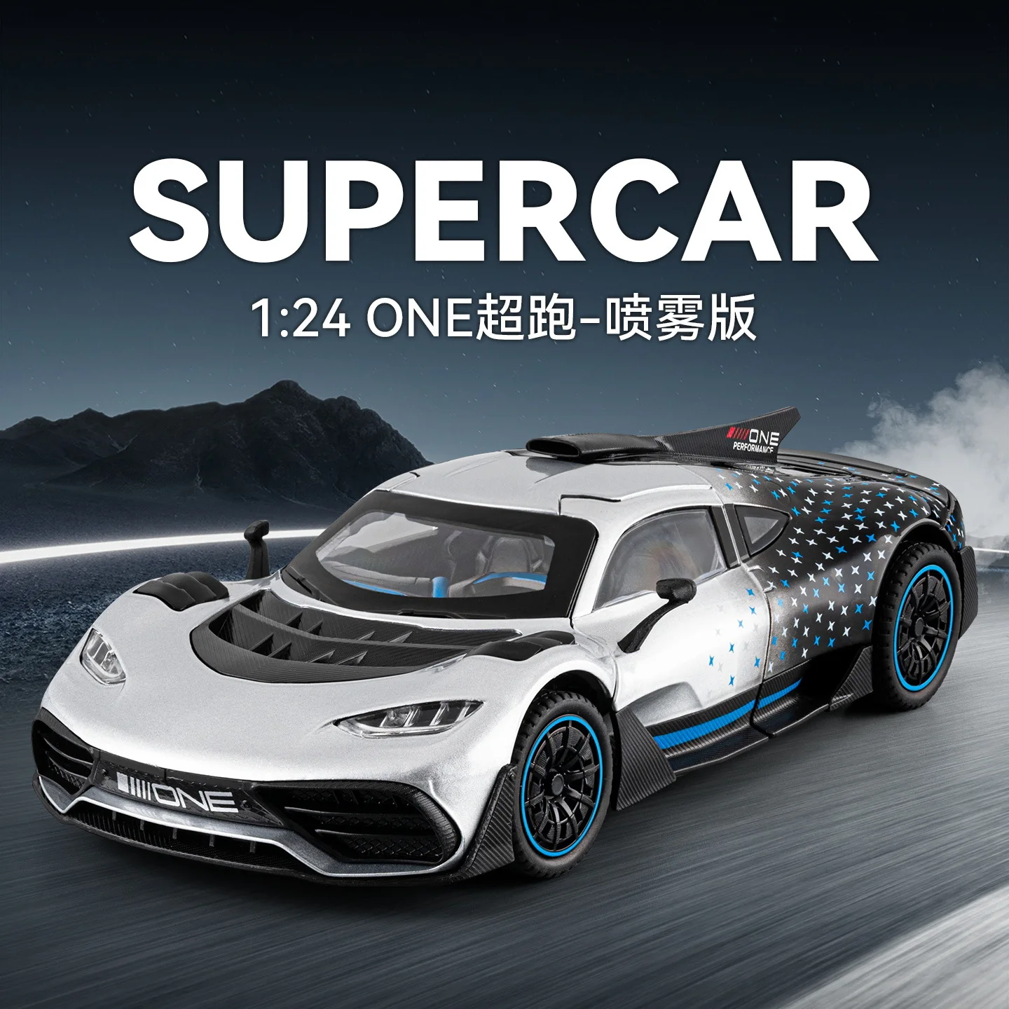 1:24 scale diecast ONE vehicle spray function pull back sound light stylish ornament interesting toy for kids
1:24 scale diecast ONE vehicle spray function pull back sound light stylish ornament interesting toy for kids