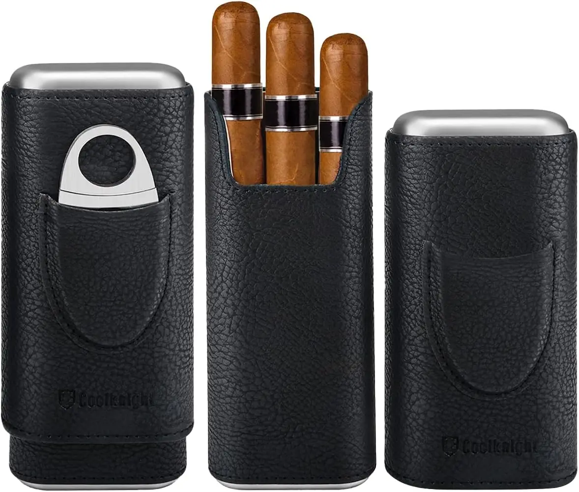 Leather Cigar Case - Cedar Wood Lining Travel Humidors for Cigars - Cigar Accessories Include Stainless Steel Cigar Cutter
Leather Cigar Case - Cedar Wood Lining Travel Humidors for Cigars - Cigar Accessories Include Stainless Steel Cigar Cutter
