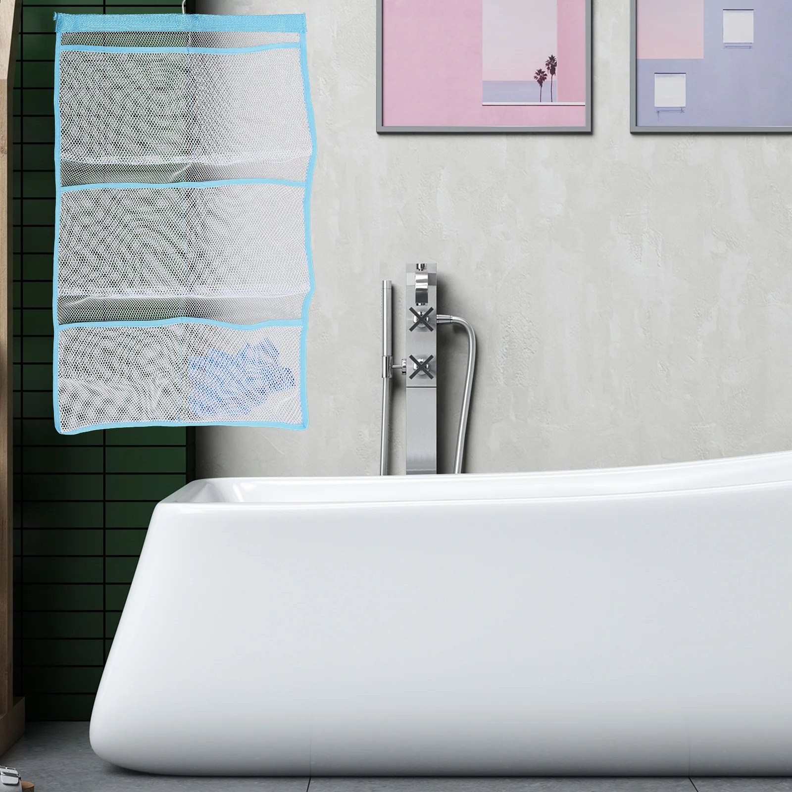 6 Storage Pocket Sky Blue Mesh Shower Organizer Bathroom Hanging Bag Space Saving Quick Dry Accessories Curtain Ring Hanger
6 Storage Pocket Sky Blue Mesh Shower Organizer Bathroom Hanging Bag Space Saving Quick Dry Accessories Curtain Ring Hanger