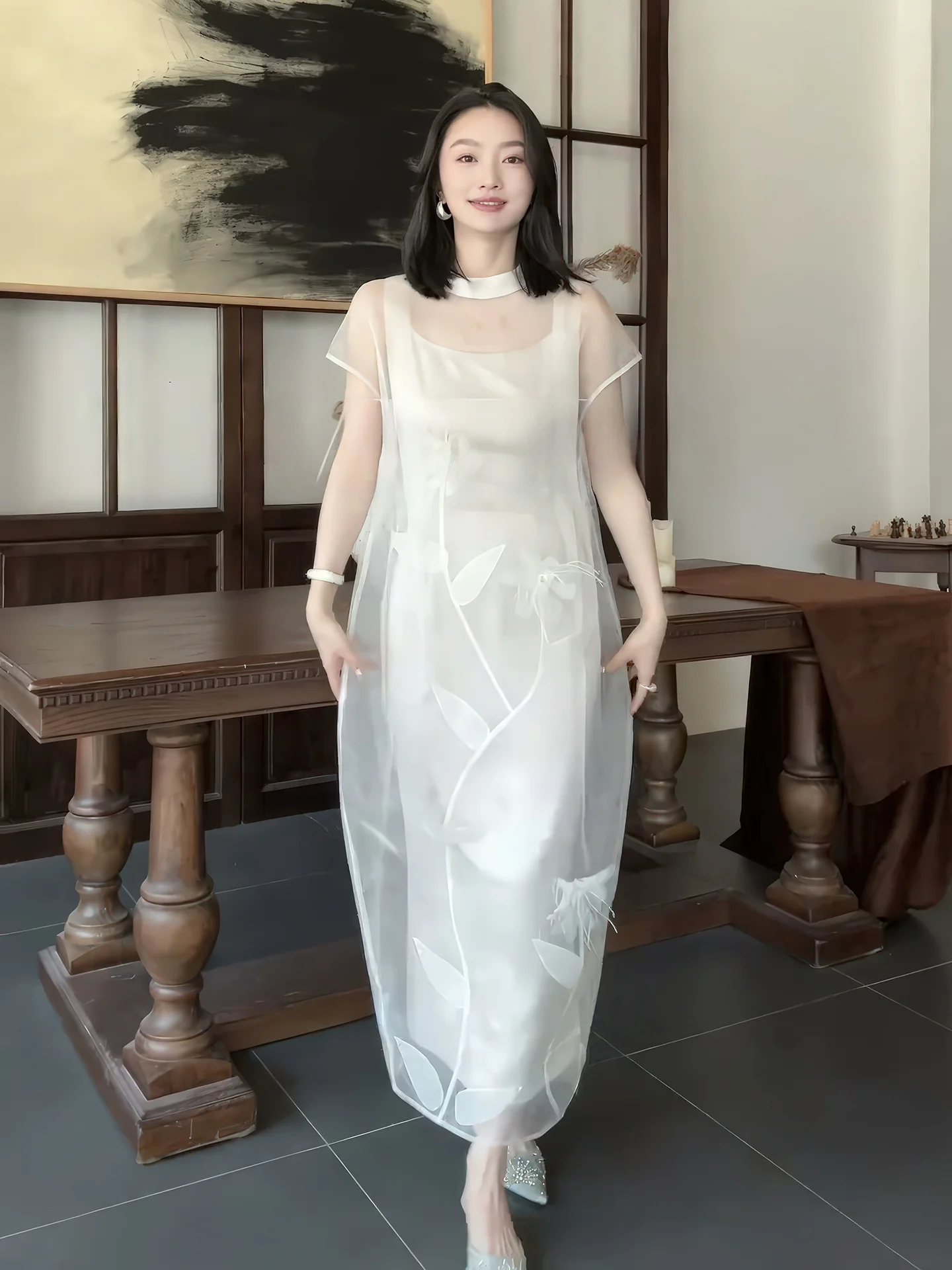 White Summer New Chinese Style Stand Collar Women's Dress Thin See through Cover up Anti Aging Two Piece Set Breathable Short...
White Summer New Chinese Style Stand Collar Women's Dress Thin See through Cover up Anti Aging Two Piece Set Breathable Short...