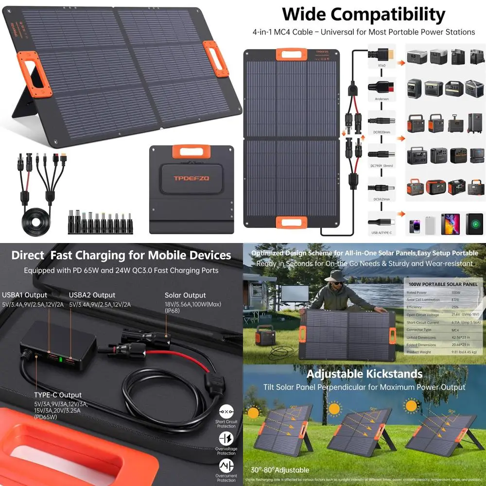 High-Efficiency 100W N-Type Solar Panel with 16BB, Portable Power Station, USB-A & Type-C Ports, IP68 Waterproof, Ideal for Outd
High-Efficiency 100W N-Type Solar Panel with 16BB, Portable Power Station, USB-A & Type-C Ports, IP68 Waterproof, Ideal for Outd