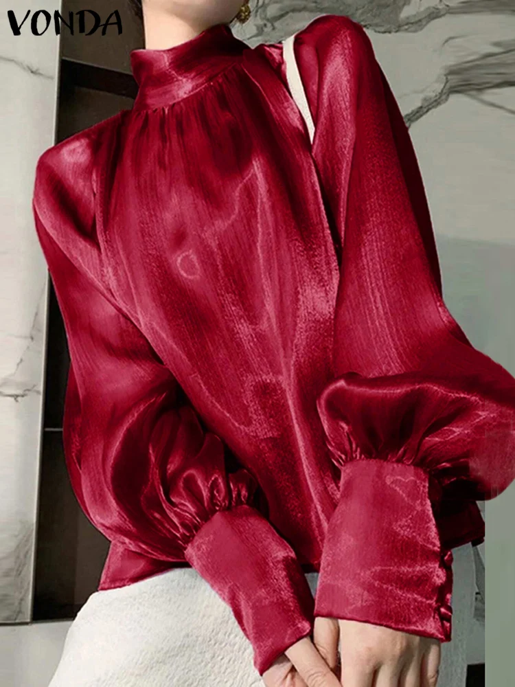 Plus Size 5XL VONDA Women Satin Shirts 2025 Bohemian Lantern Sleeve Blouses Vintage High Collar Tops Elegant Solid Color Blusas
Plus Size 5XL VONDA Women Satin Shirts 2025 Bohemian Lantern Sleeve Blouses Vintage High Collar Tops Elegant Solid Color Blusas