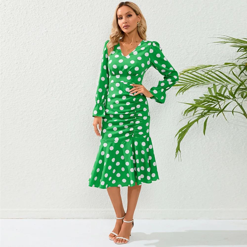 Ladies Sexy V-neck Long Sleeve With Pleated Fishtail Dress Elegant Slim Bodycon Evening Party Clothes Vestids Wholesale Freeship
Ladies Sexy V-neck Long Sleeve With Pleated Fishtail Dress Elegant Slim Bodycon Evening Party Clothes Vestids Wholesale Freeship